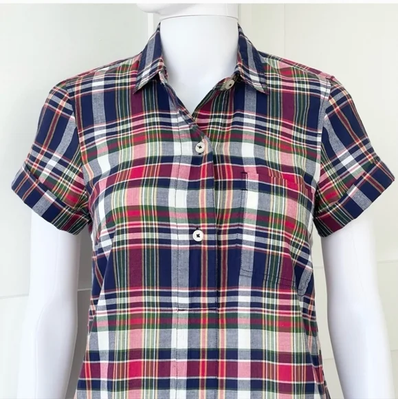 EUC J. Crew Factory Madras Size XL Plaid Button Down Shirt Dress!! - Picture 2 of 14
